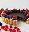 Vegan Chocolate Tart w salted caramel & Berry salsa
